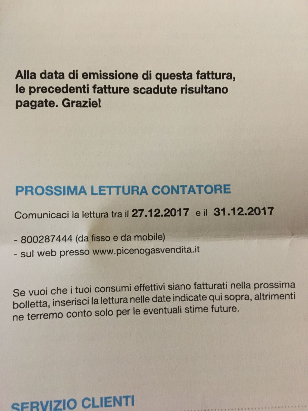 Il numero verde funziona a singhiozzo <br> Lettura del gas solo dal sito web