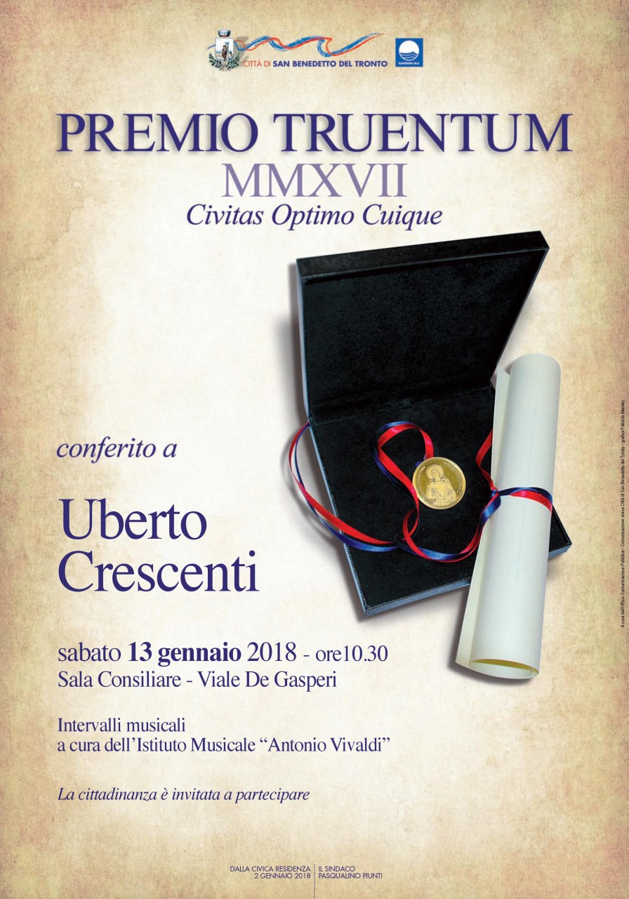 Premio Truentum, <br> sabato la consegna a Crescenti