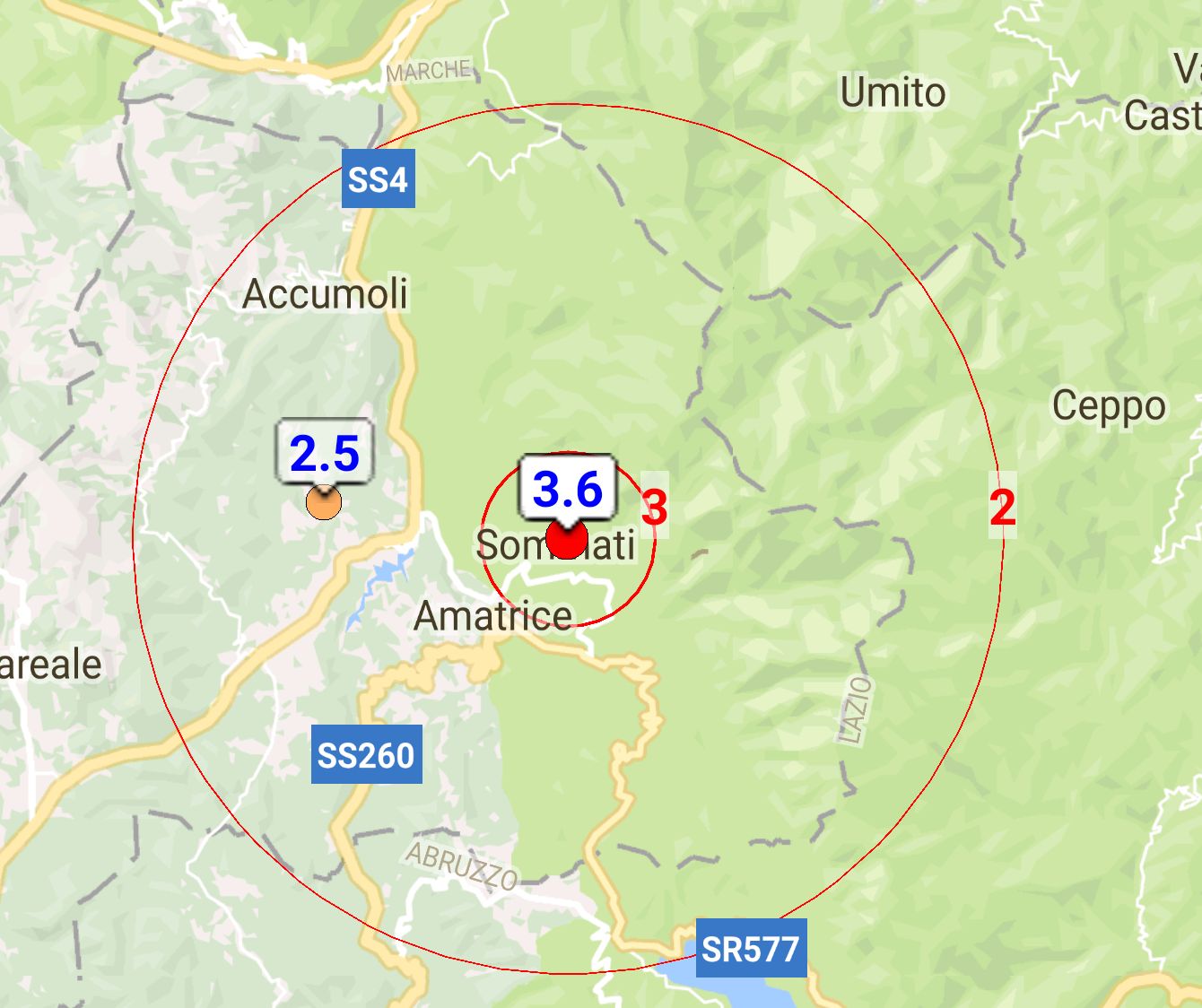 La terra torna a tremare <br> Scossa di magnitudo 3.6 <br> nella zona di Amatrice