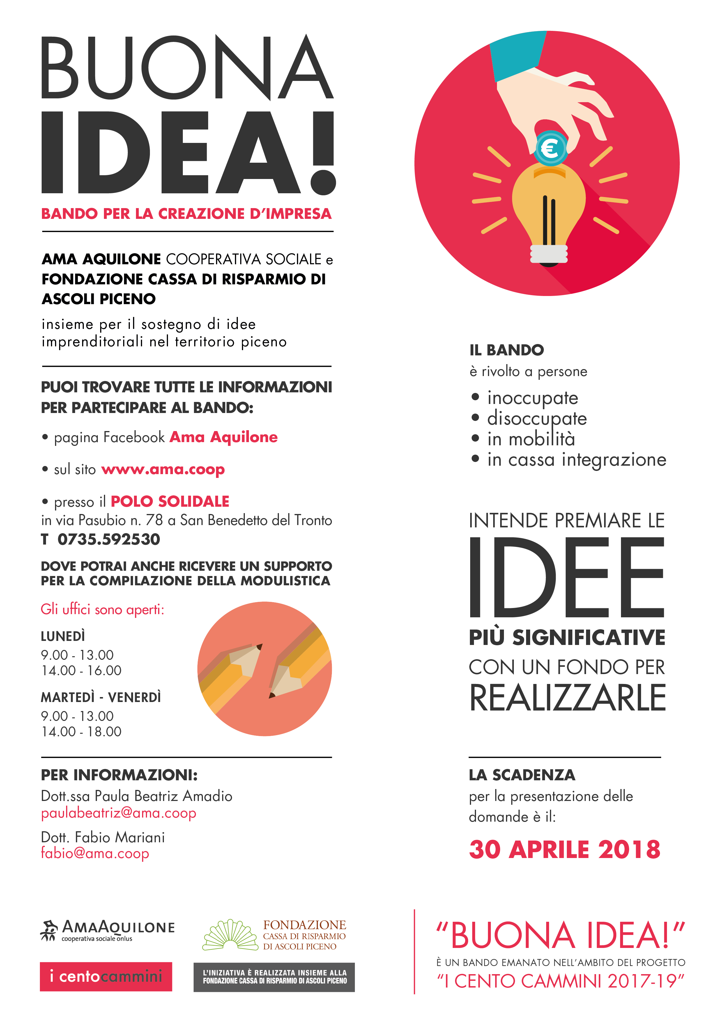 “Buona Idea!”, nuovi fondi <br> per la creazione d’impresa