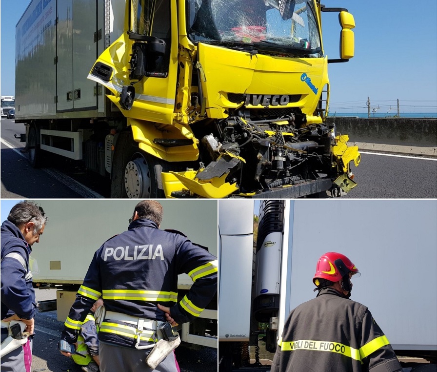 Incidente tra mezzi pesanti in A14, <br> camionista ferito e traffico in tilt: <br> arriva l’eliambulanza <span>FOTO E VIDEO</span>