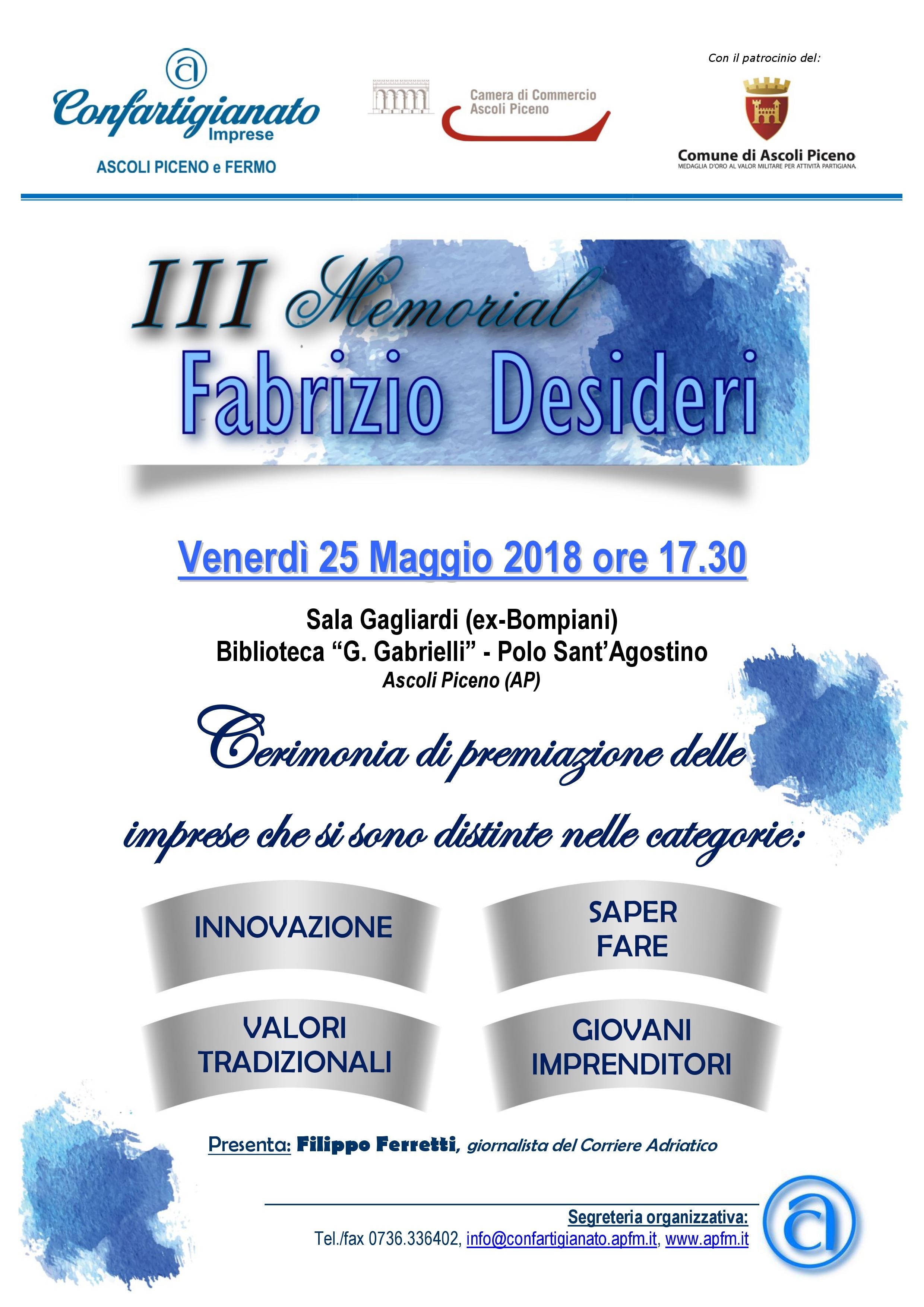 Memorial “Desideri”, <br> premio alle imprese virtuose
