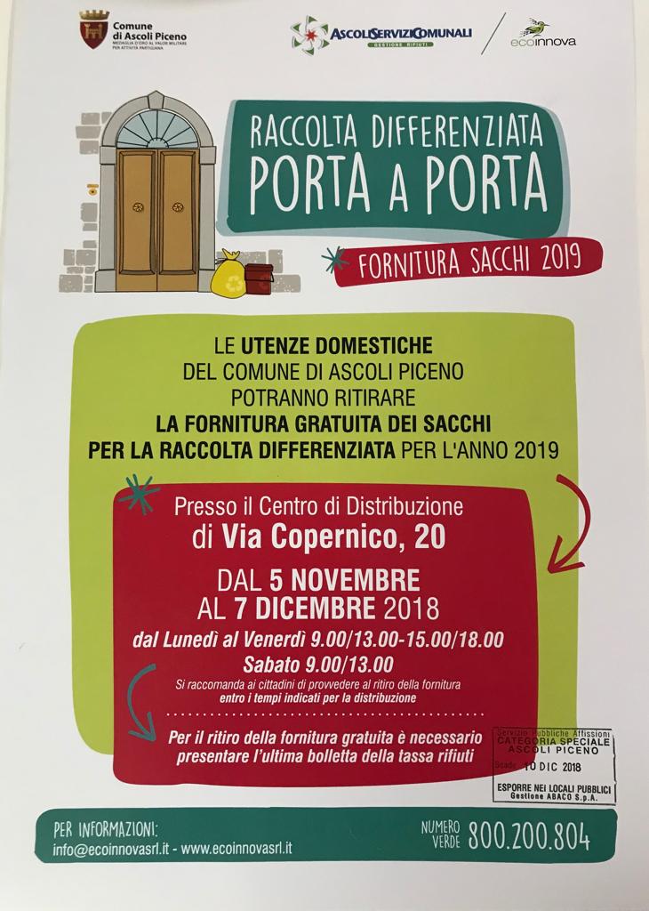 Ascoli, sacchetti gratuiti <br> a chi è in regola con la Tari