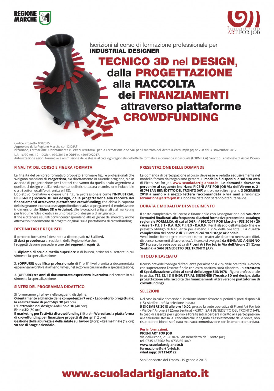 Da Piceni Art for Job <br> corsi di formazione gratuiti <br> con i voucher regionali