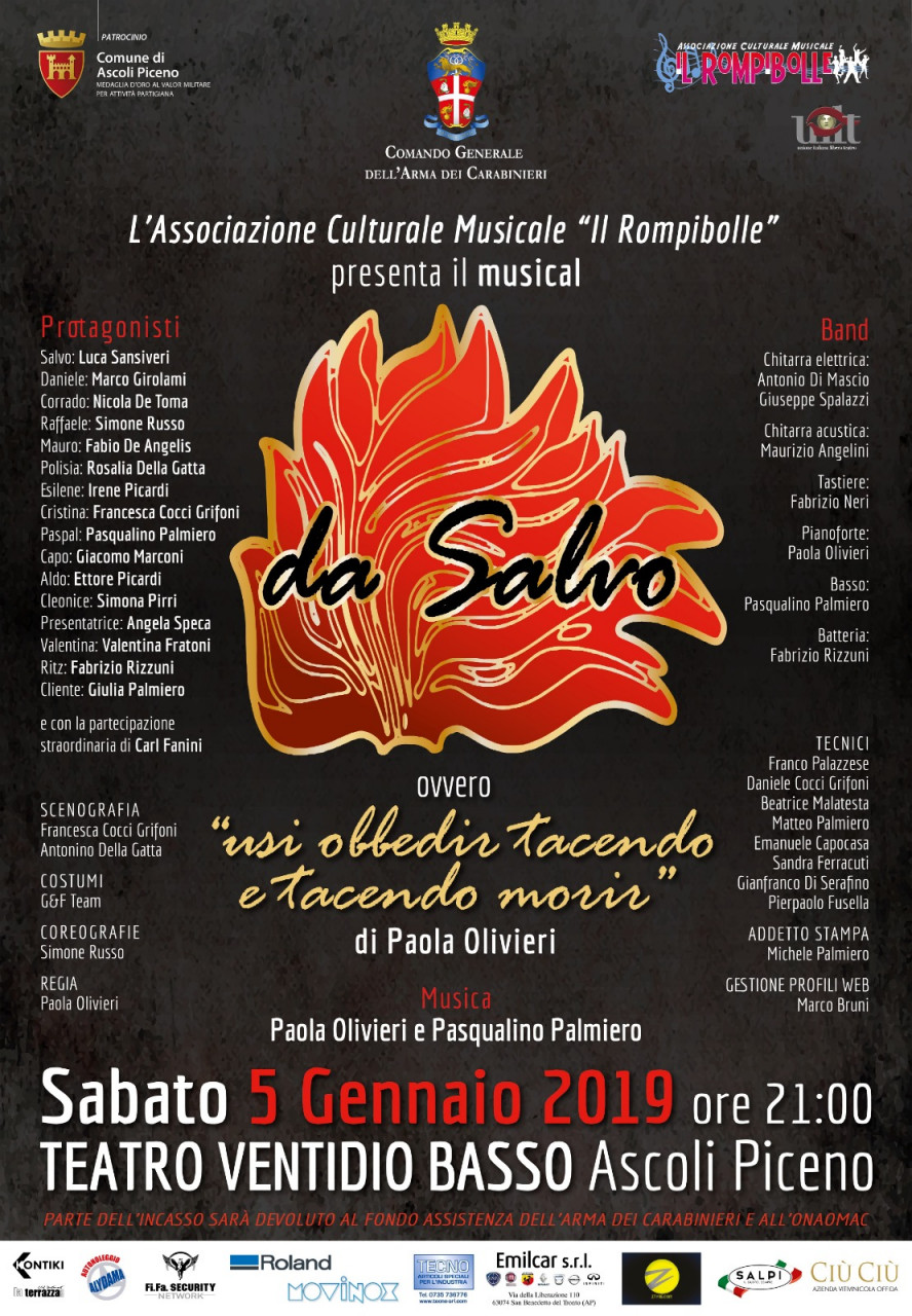 Musical in anteprima nazionale: <br> evento di beneficenza patrocinato <br> dall’Arma dei Carabinieri