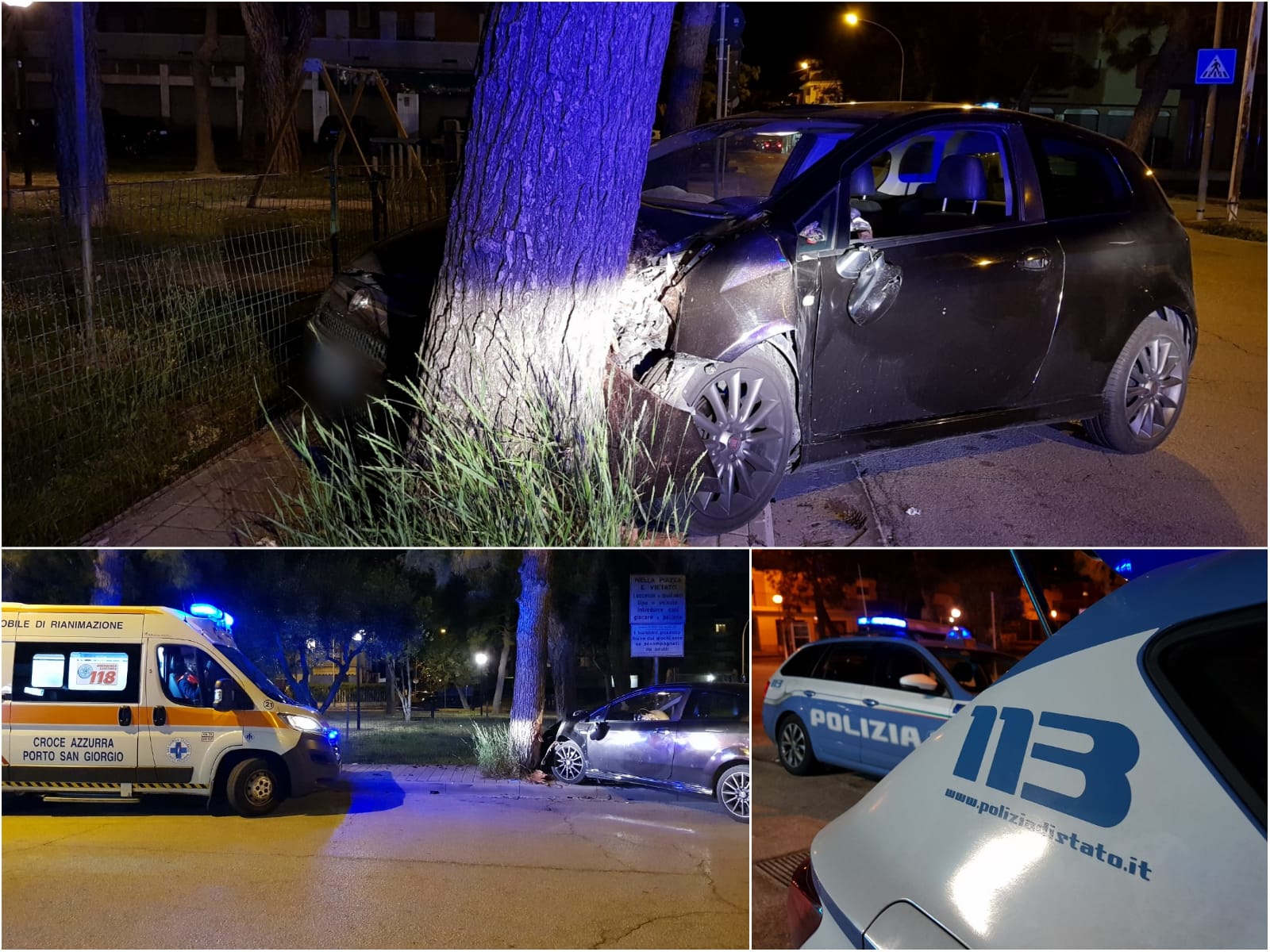 Auto finisce sul marciapiede <br>e si schianta contro un albero, <br> soccorso un ragazzo (Le Foto)