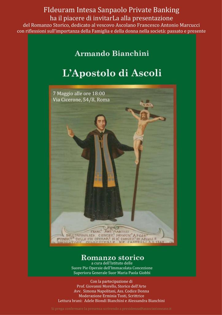 “L’Apostolo di Ascoli”, <br> il romanzo storico <br> verrà presentato a Roma