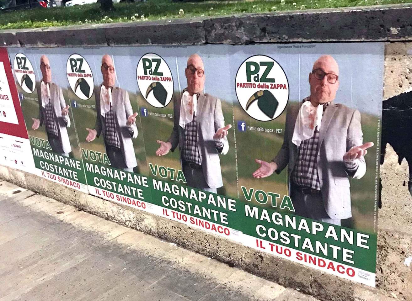 Spunta anche il “PdZ”, <br> il Partito della Zappa: <br> «Vota Magnapane Costante»