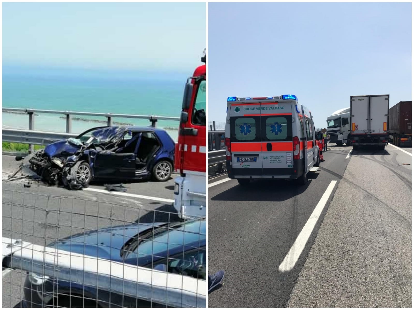 Due schianti in contemporanea <br> nello stesso tratto di A14, <br> arriva l’eliambulanza <span>(Foto e Video) </span>