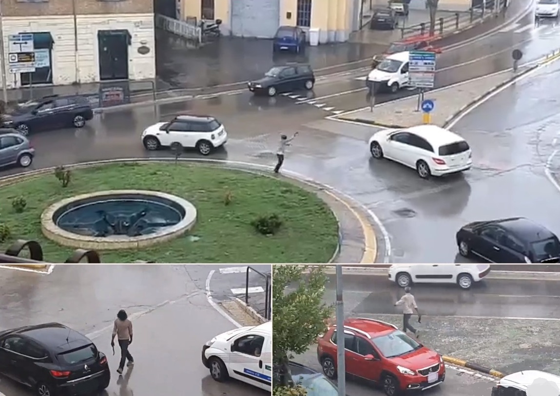 Panico in strada, dà in escandescenza <br> brandendo una roncola: <br> arrestato (Foto e video)