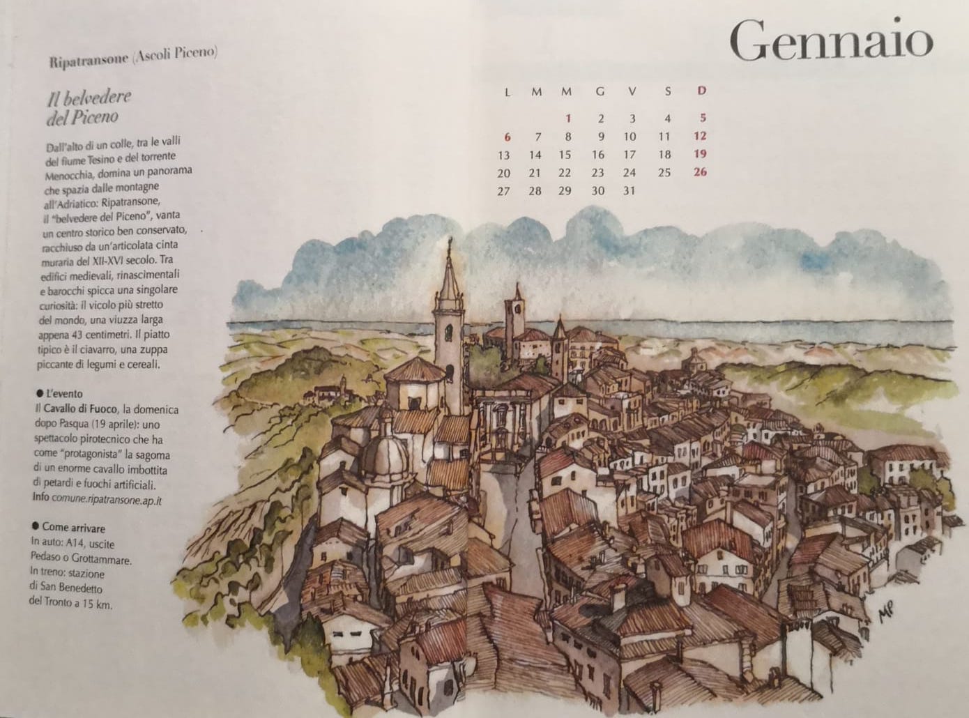 Disegno Ripatransone nel'agenda 2020 "Bell'Italia"