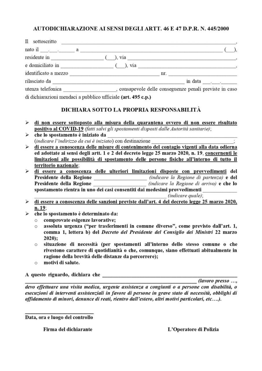 Autocertificazione <br> per gli spostamenti, <br> si cambia ancora: <br> ecco il nuovo modulo