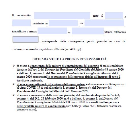 Autocertificazione <br> per gli spostamenti, <br> il nuovo modello diffuso <br> dal Viminale