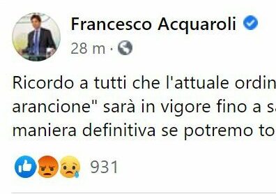 Acquaroli: «Oggi sapremo <br> se le Marche torneranno in “zona gialla”»
