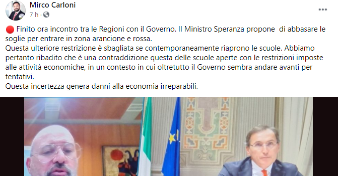 «Il ministro vuole abbassare le soglie <br> per entrare in zona rossa o arancione: <br> restrizione sbagliata se riaprono le scuole»