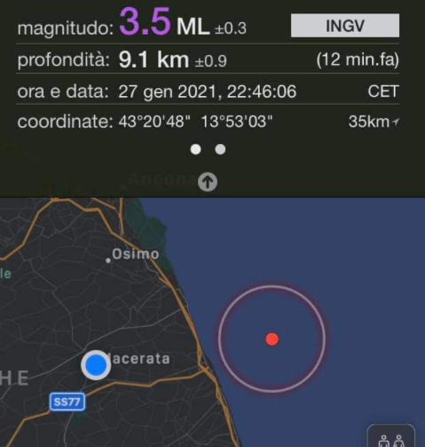 Scosse di 3.5 e 3.1 in mare <br> avvertite distintamente sulla costa