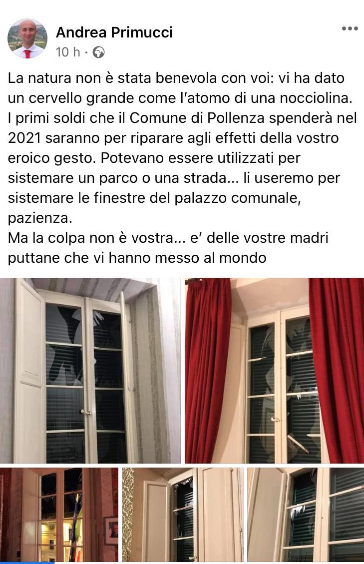 Esplosione distrugge i vetri del Municipio: <br> bufera per la reazione del vicesindaco