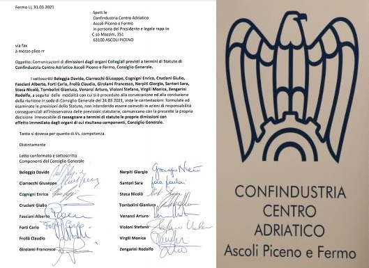 Confindustria Centro Adriatico, <br> rottura totale: <br> dimissioni in blocco di 16 fermani