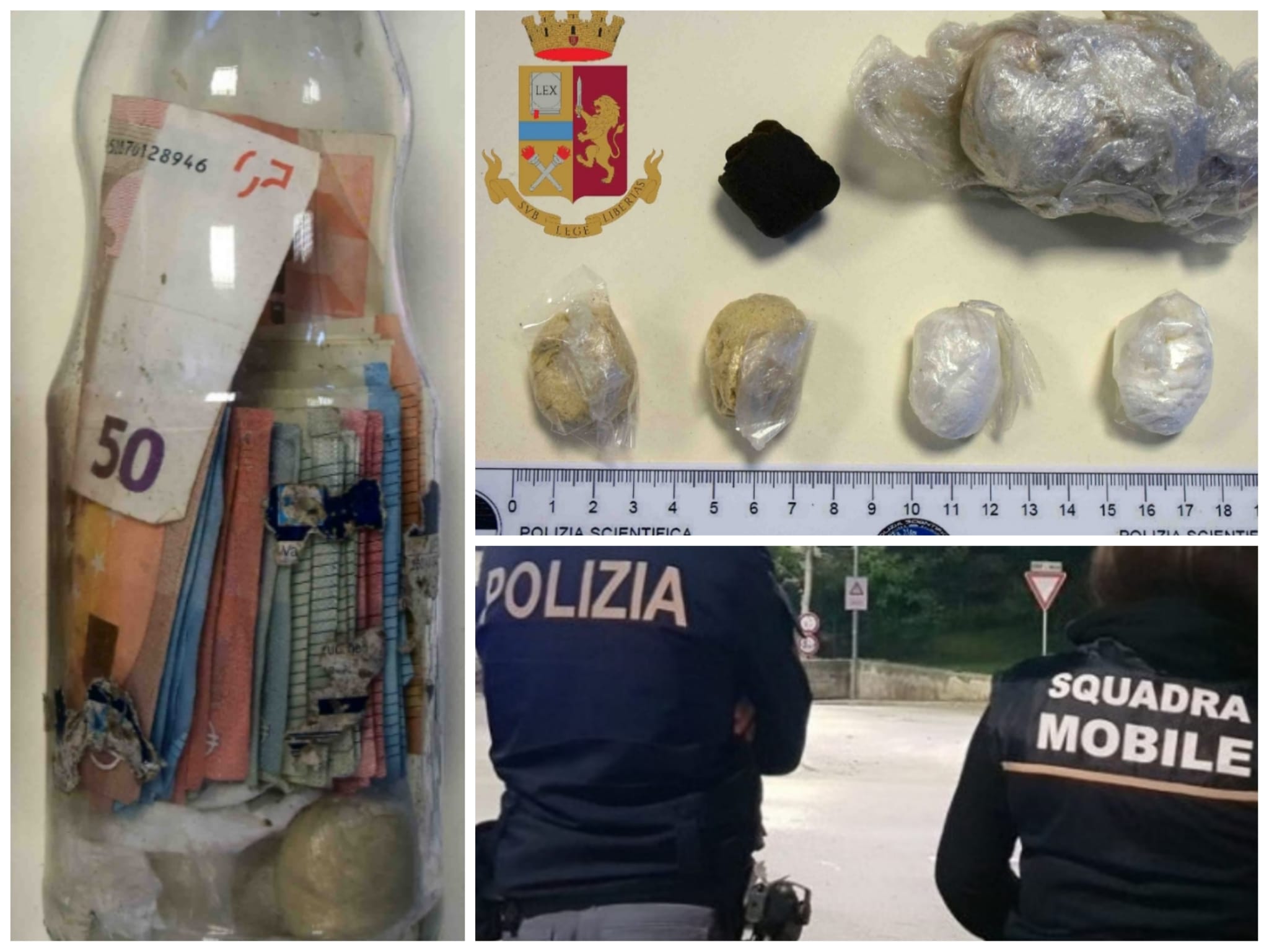 Cocaina, eroina e denaro sepolti: blitz della Polizia, un giovane si lancia nella scarpata
