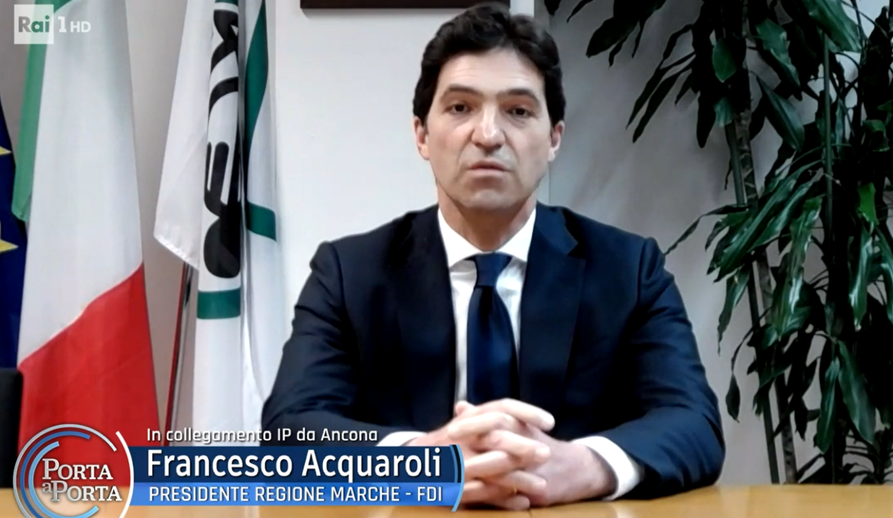Ventilazione meccanica nelle scuole, Acquaroli ospite a Porta a Porta <br> Appello a Draghi