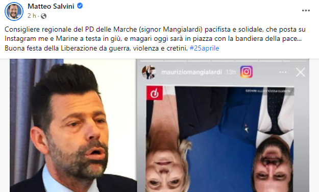 Salvini: «Mangialardi pacifista? Posta me e Le Pen a testa in giù» La difesa: «Ribaltati dalla vittoria di Macron»