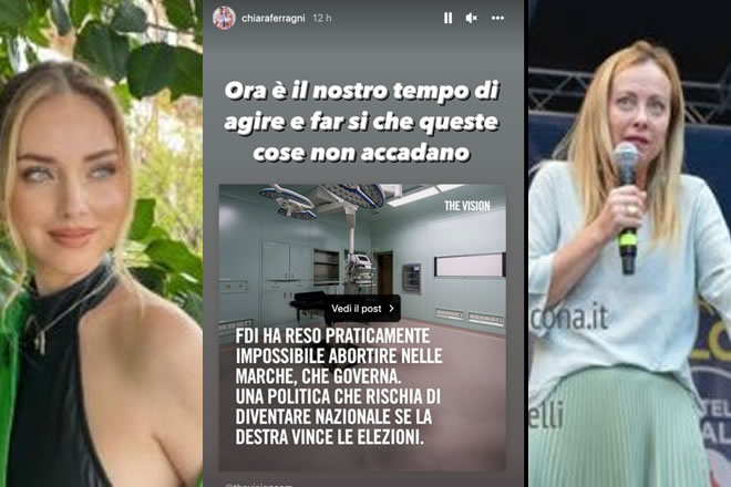 Elezioni, Chiara Ferragni contro Fratelli d’Italia: «Nelle Marche ha reso impossibile abortire»