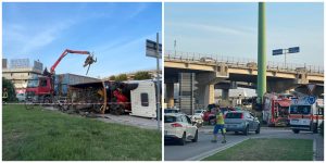 Camion si rovescia a Porto d’Ascoli: autista ferito e traffico impazzito <span> (Video e foto)