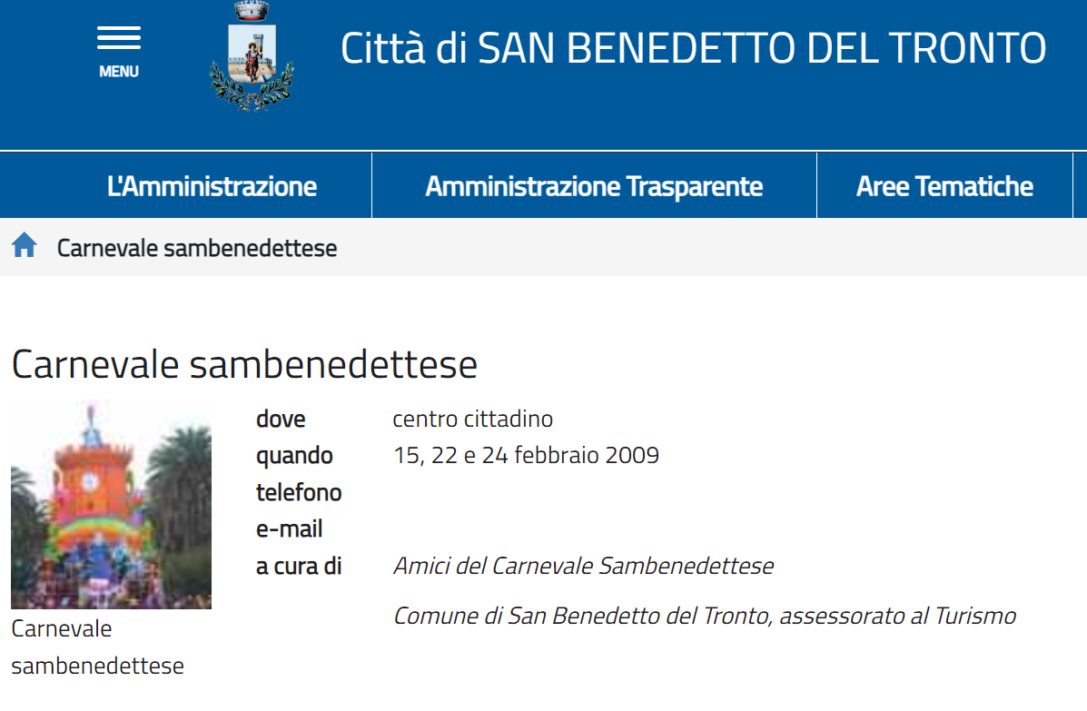Carnevale Sambenedettese, su Google appare una pagina del Comune per l’edizione 2009