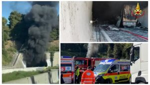Tragedia in A14, il rogo dopo il tamponamento: muore un uomo di 60 anni e galleria Vinci off limits