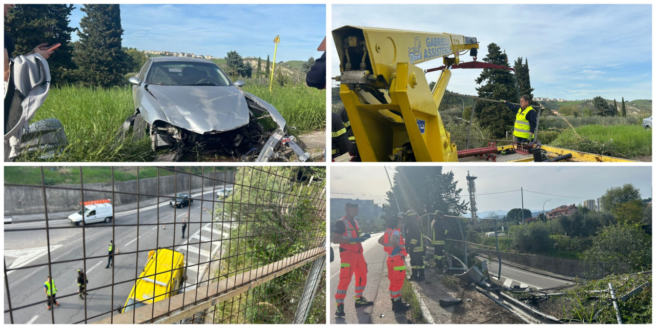 Perde il controllo dell’auto e si schianta contro il guard rail del ponte di Via del Commercio <span> (Foto)