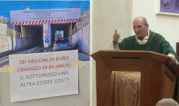 Sottopasso di Via Mare dissestato: la protesta entra nella chiesa di Cristo Re, l’anatema di don Pio