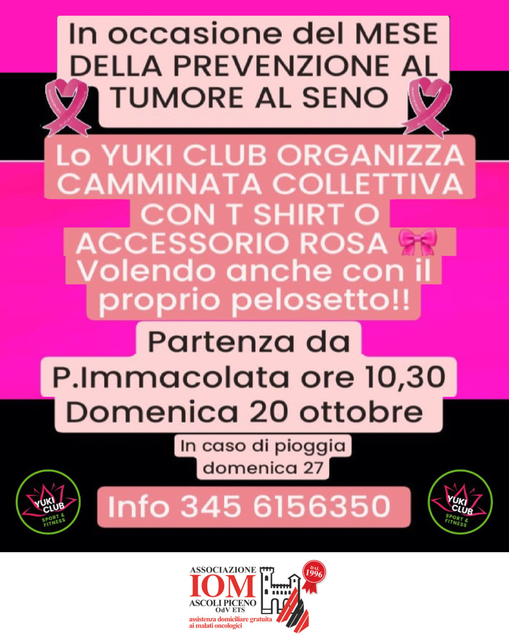 “Camminata in Rosa”: Yuki Club e Iom insieme per la prevenzione del tumore al seno