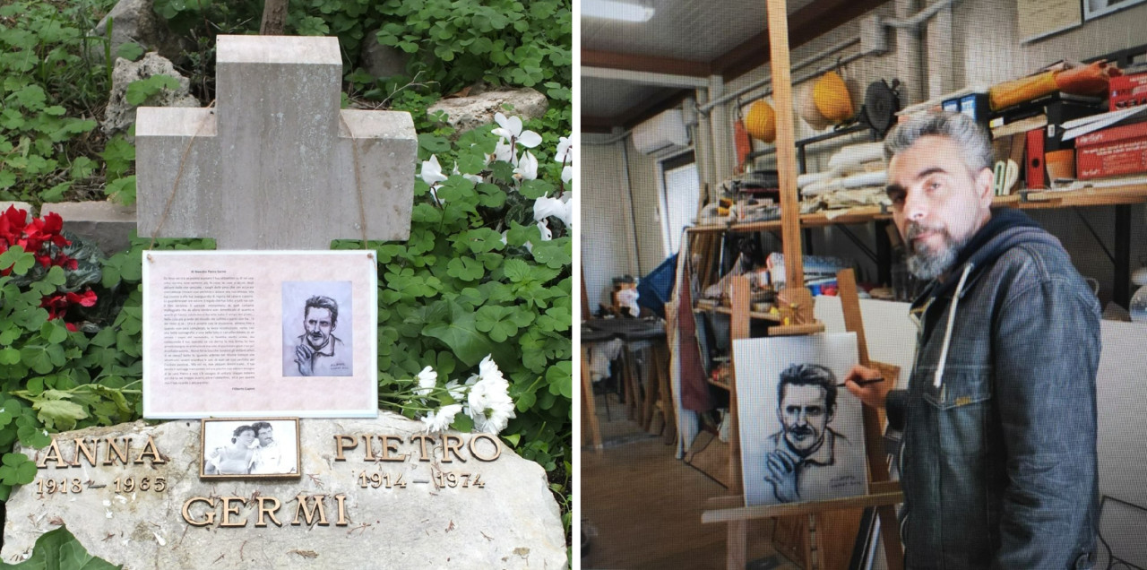 Pietro Germi, a 50 anni dalla morte l’omaggio sulla tomba: parole e disegni dal suo amato Piceno
