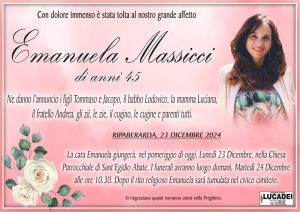 Oggi, Vigilia di Natale, saranno celebrati i funerali di Emanuela Massicci