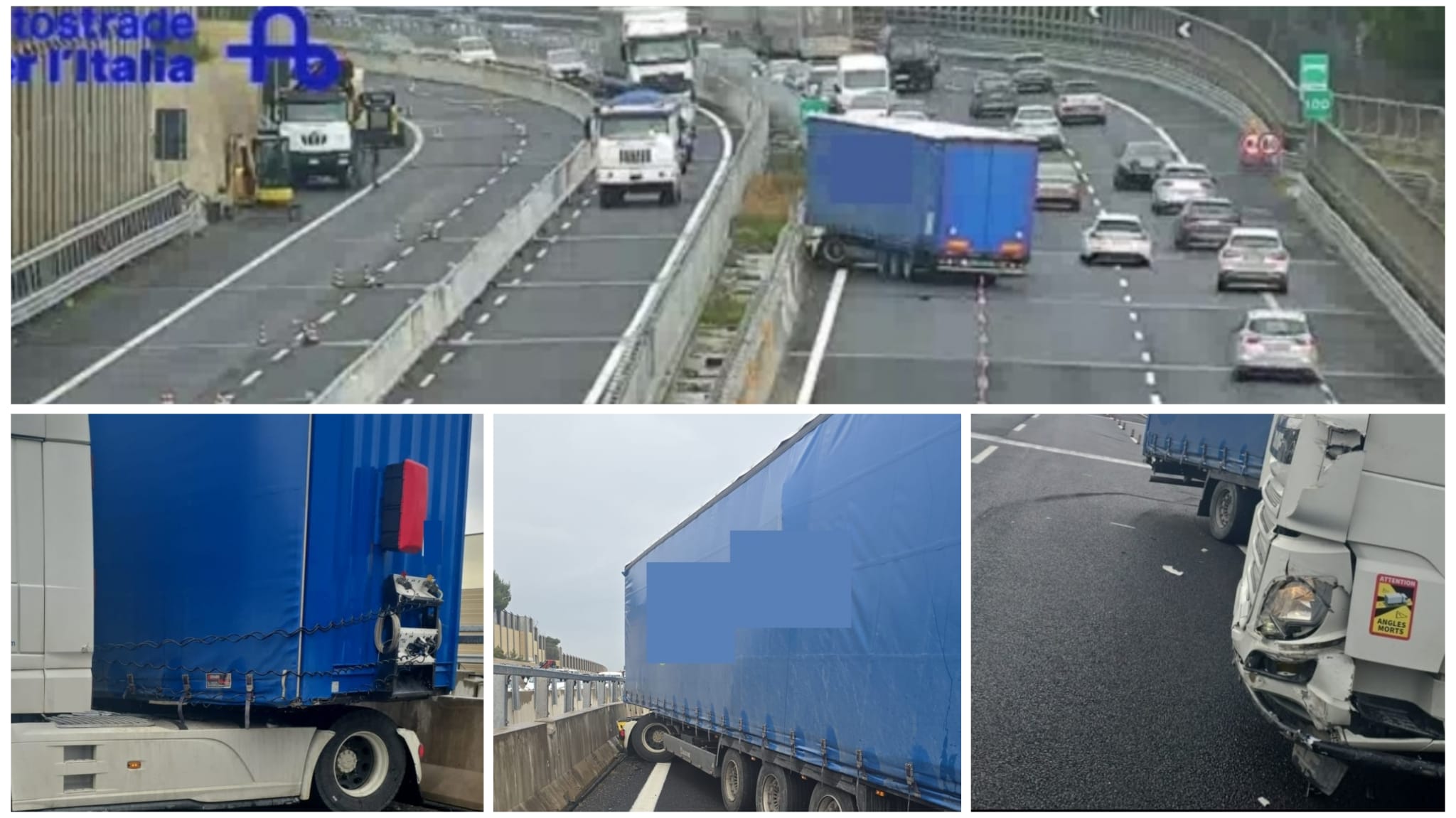 Tragedia sfiorata in A14, camion contro lo spartitraffico sul doppio senso di marcia