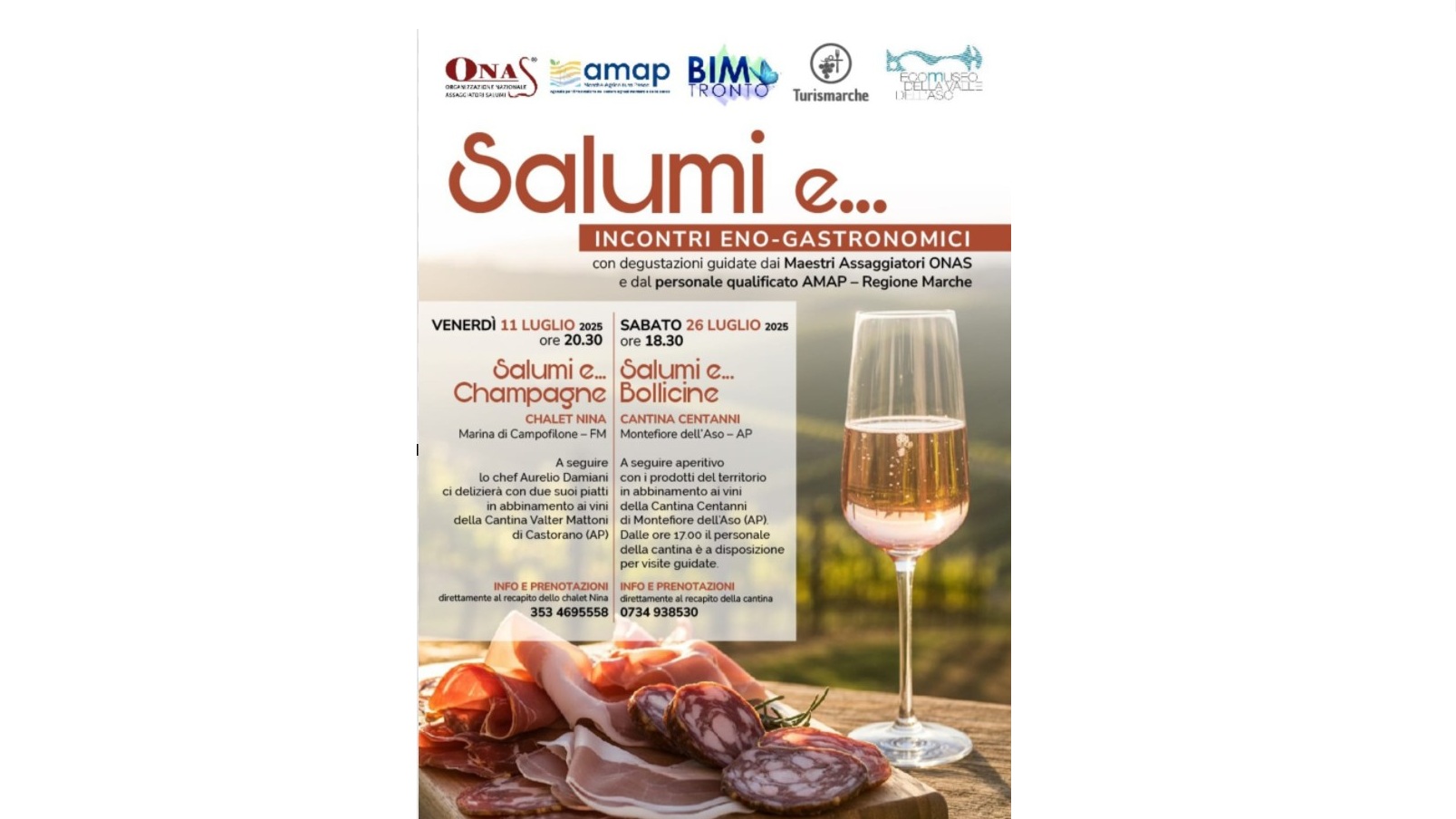 “Salumi e…” champagne e bollicine: il gusto si fa esperienza con due serate enogastronomiche imperdibili