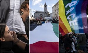 “Contro genocidio, riarmo e governo”, “Siamo Flotilla”: la <span>fotogallery</span> del corteo in centro