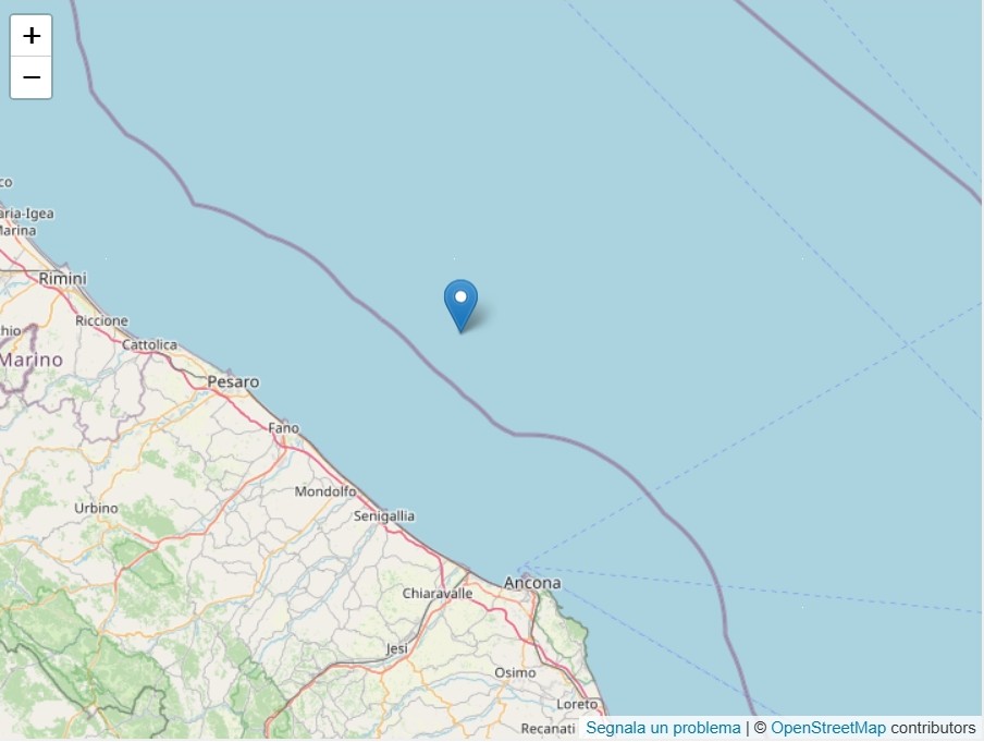 Terremoto in mare: scossa di magnitudo 4.4 al largo della costa marchigiana