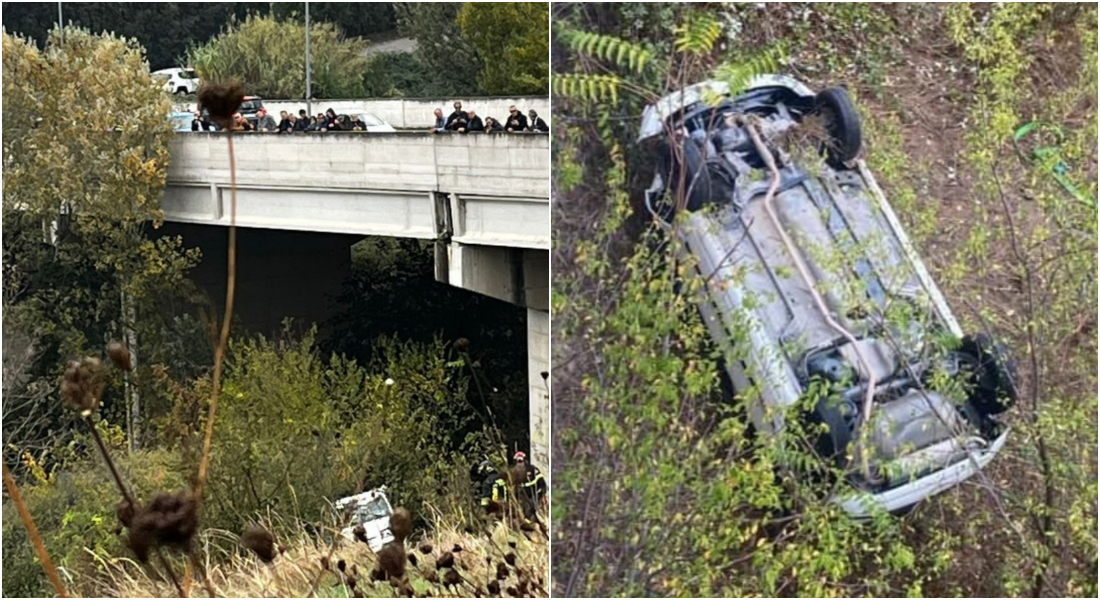 Un’altra auto perde il controllo, vola di sotto e si ribalta