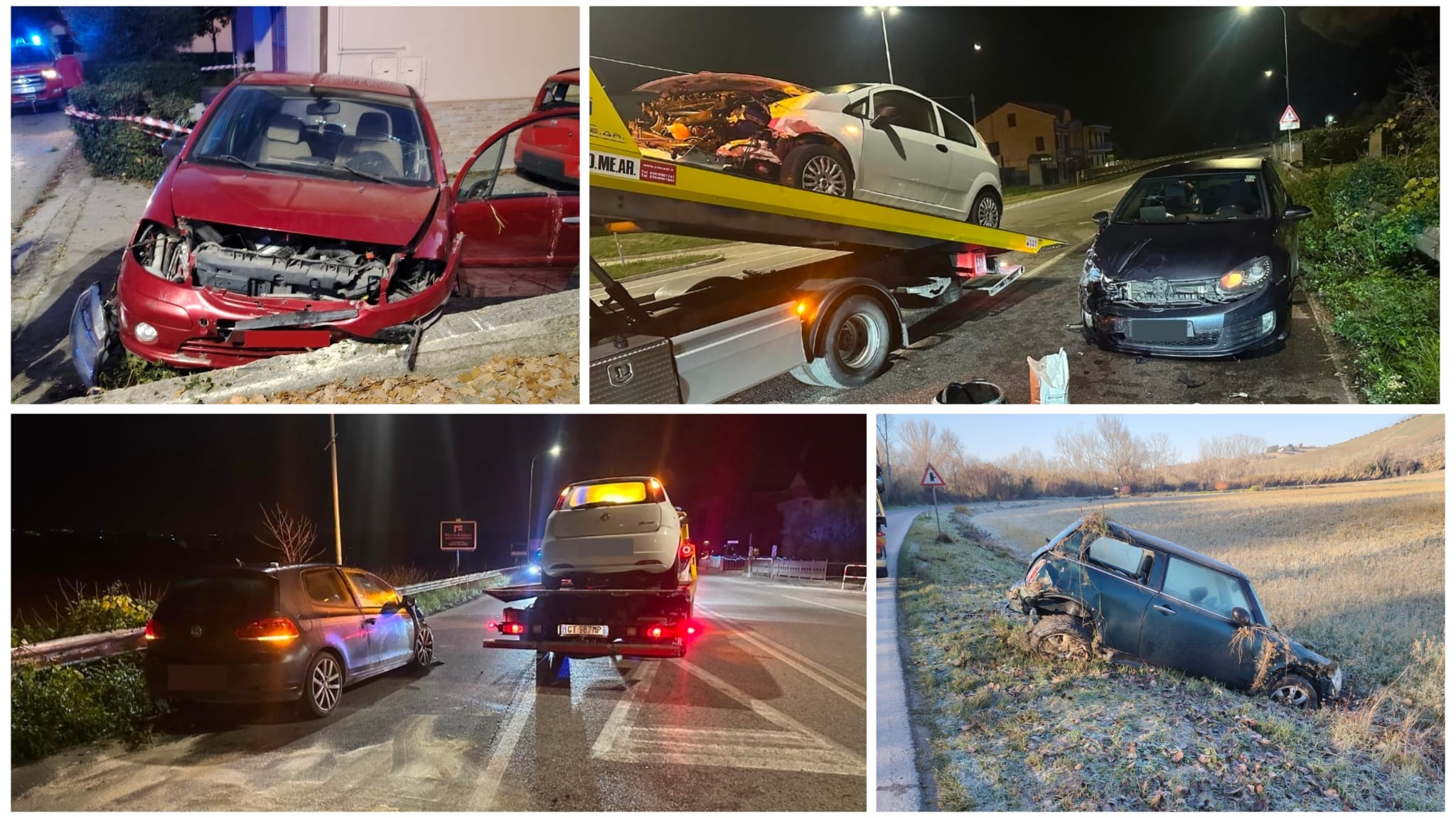 Quattro incidenti in poche ore nella notte