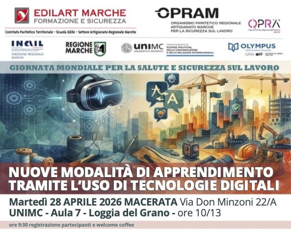 Giornata mondiale per la salute e sicurezza sul lavoro: Edilart Marche e Opram in prima linea, evento a Macerata