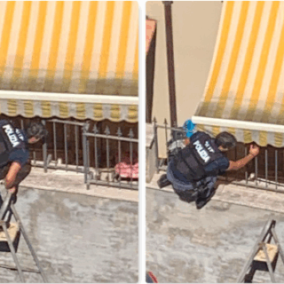 Si arrampica sul balcone per soccorrere un’anziana sola in casa: umanità dietro la divisa