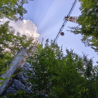Il “mostro” svetta tra gli alberi: cosa ci fa una gru abbandonata nel bosco?