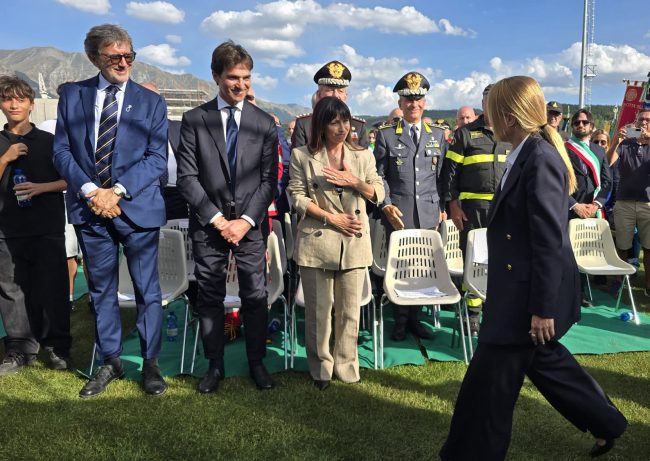 Meloni e Acquaroli ad Amatrice - dieci anni sisma