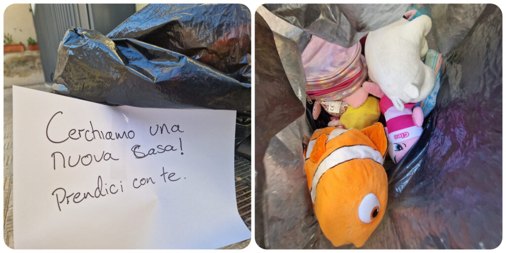 “Cerchiamo una nuova casa”: in via Toscana i peluche che sognano nuovi compagni di giochi “Cerchiamo una nuova casa”: in via Toscana i peluche che sognano nuovi compagni di giochi
